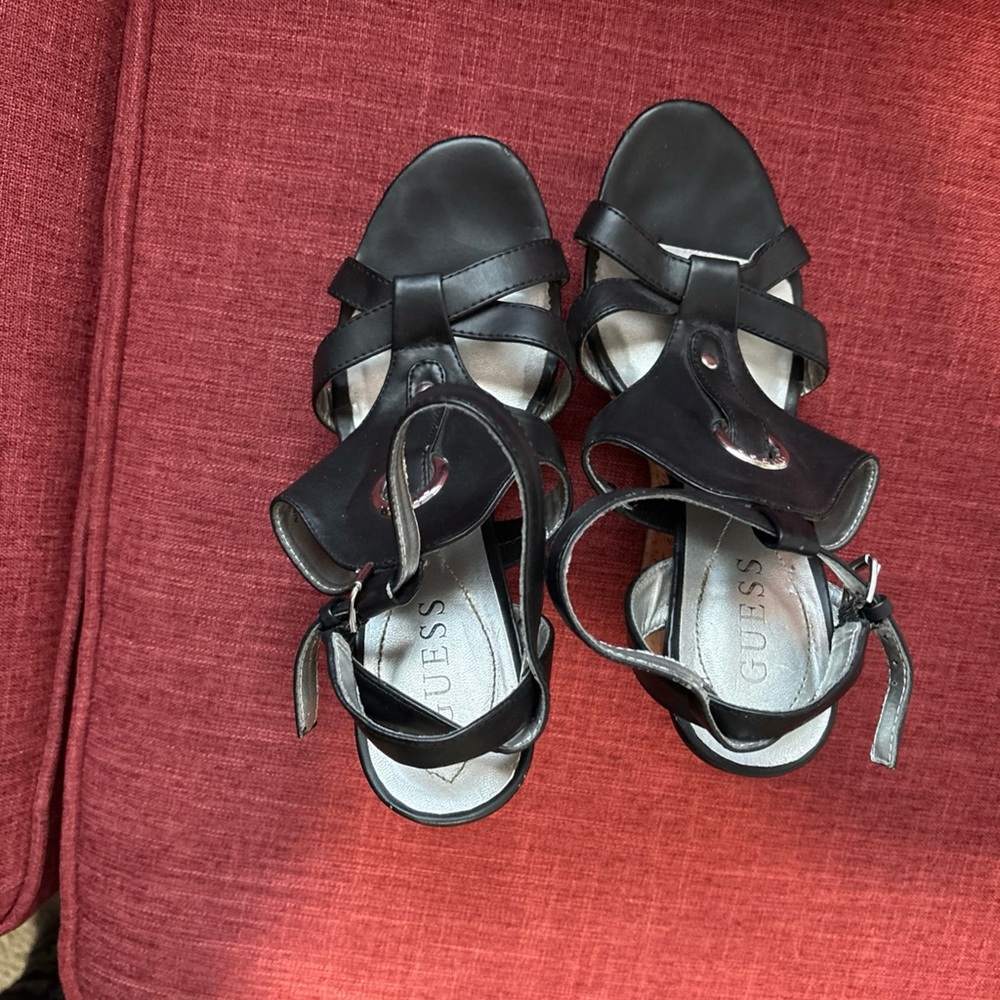 Guess Black Wedge Sandals with Strappy Design